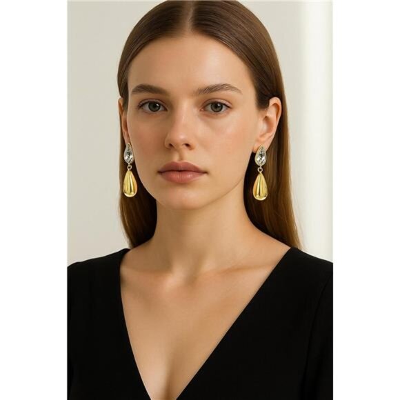 Elegant Gold Teardrop Earrings | Lightweight CZ Drop Earrings - Picture 4 of 6